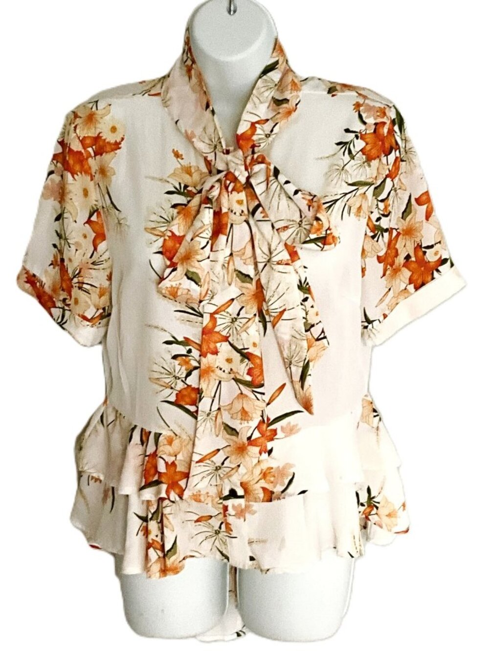 UPS & DOWNS Floral Print Peplum Blouse Size L
